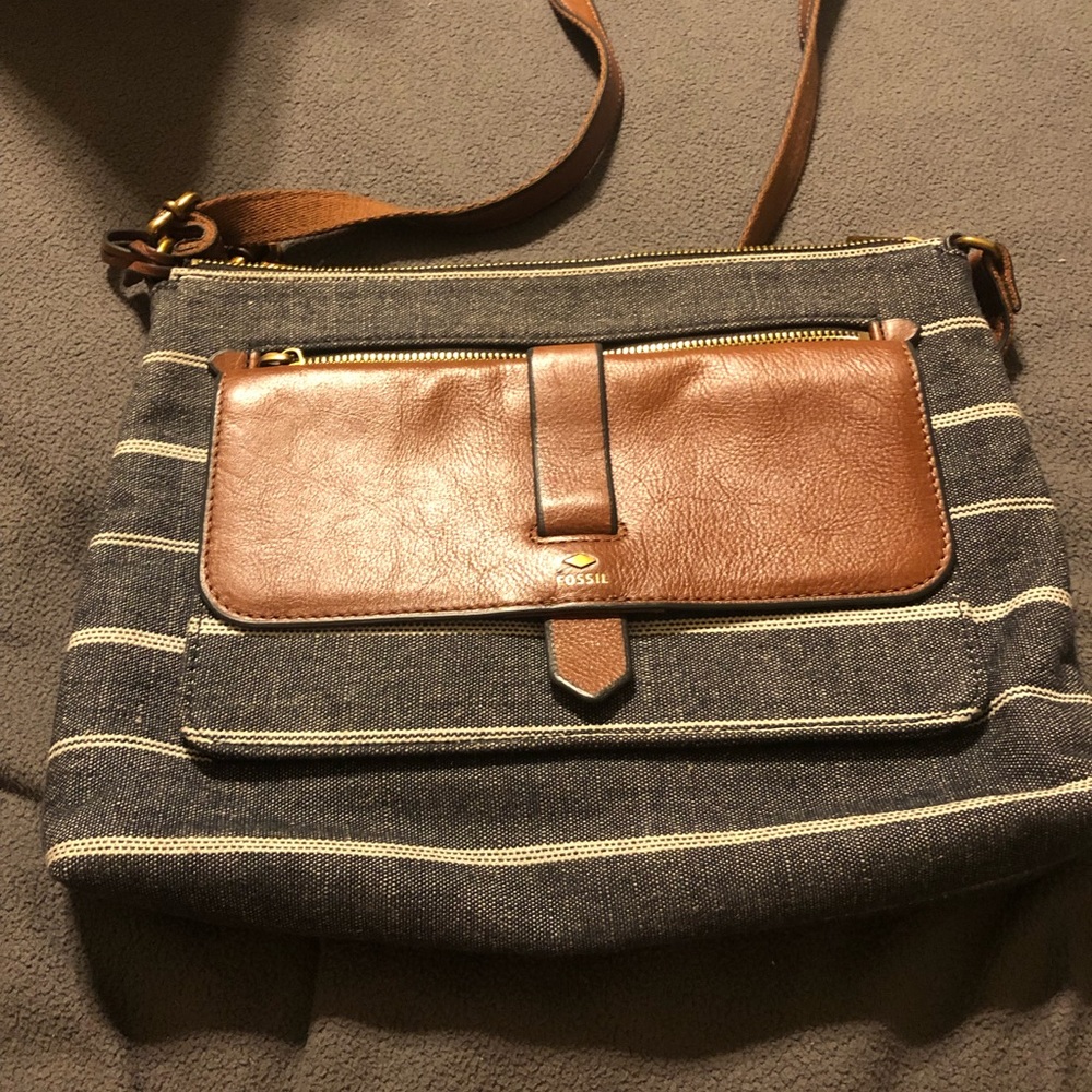 Denim and Brown Fossil Crossbody Purse